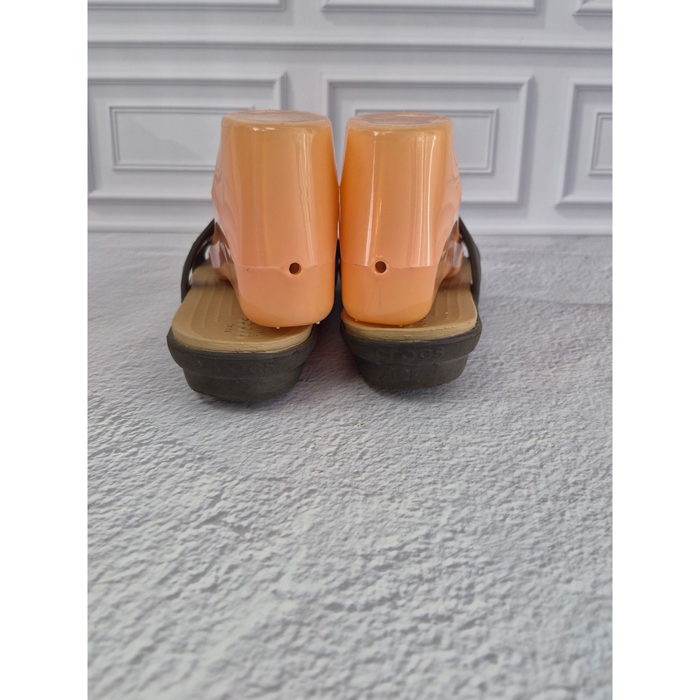 Crocs Sanrah Hammered Circle Wedge Sandals Womens 7 Espresso Brown Gold Slide - Picture 4 of 11